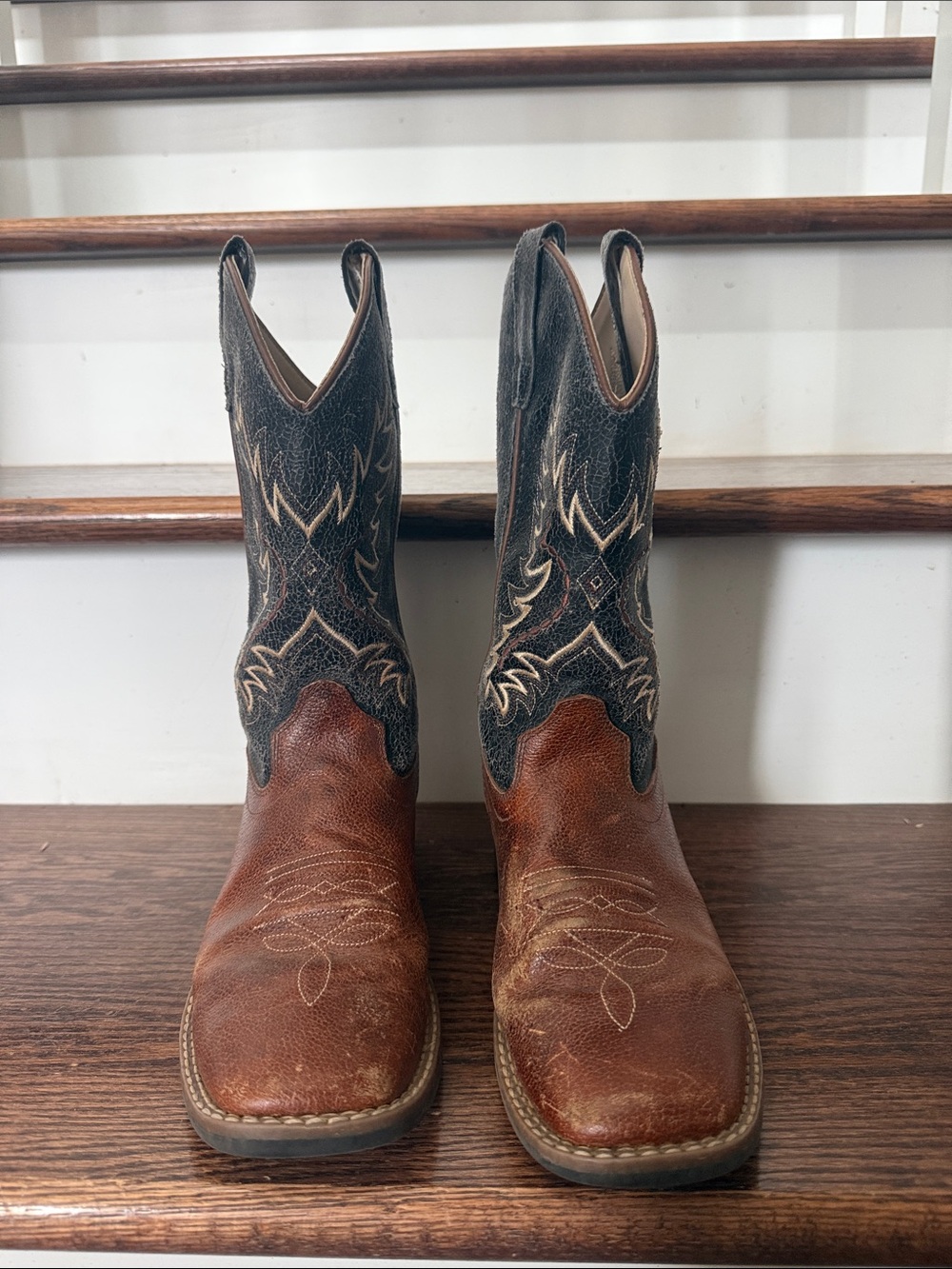 Men's Brown and Black Western Work Boots
